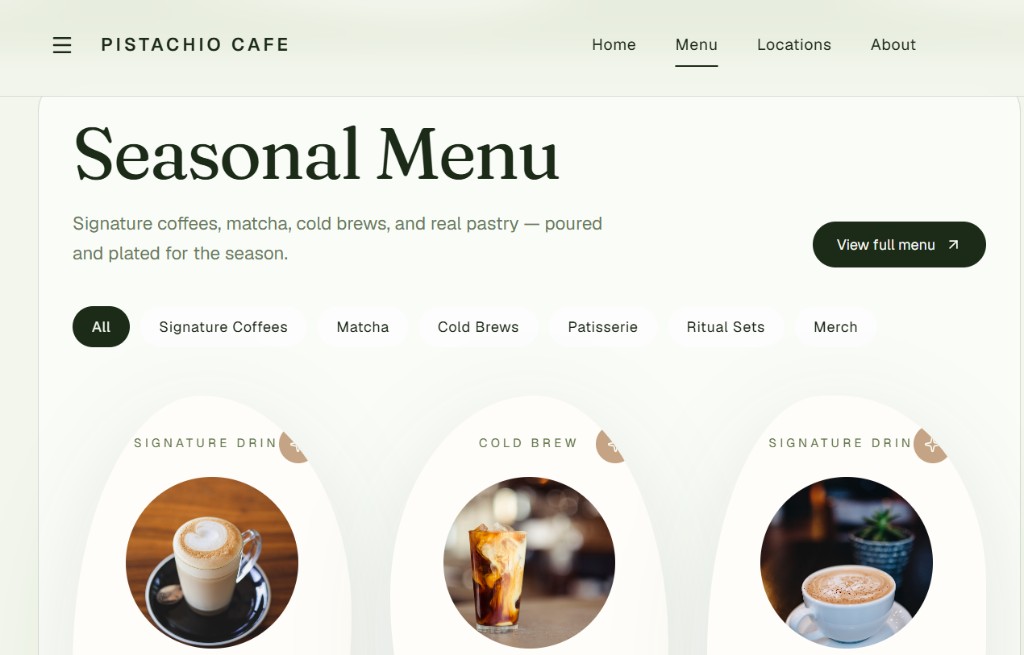 Seasonal menu